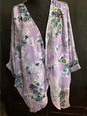NWT Spa Day Open Front Kimono OLRAIN lavender blue floral XL